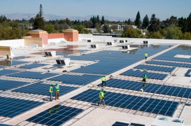 Photo Stages of design and construction of an industrial solar power plant